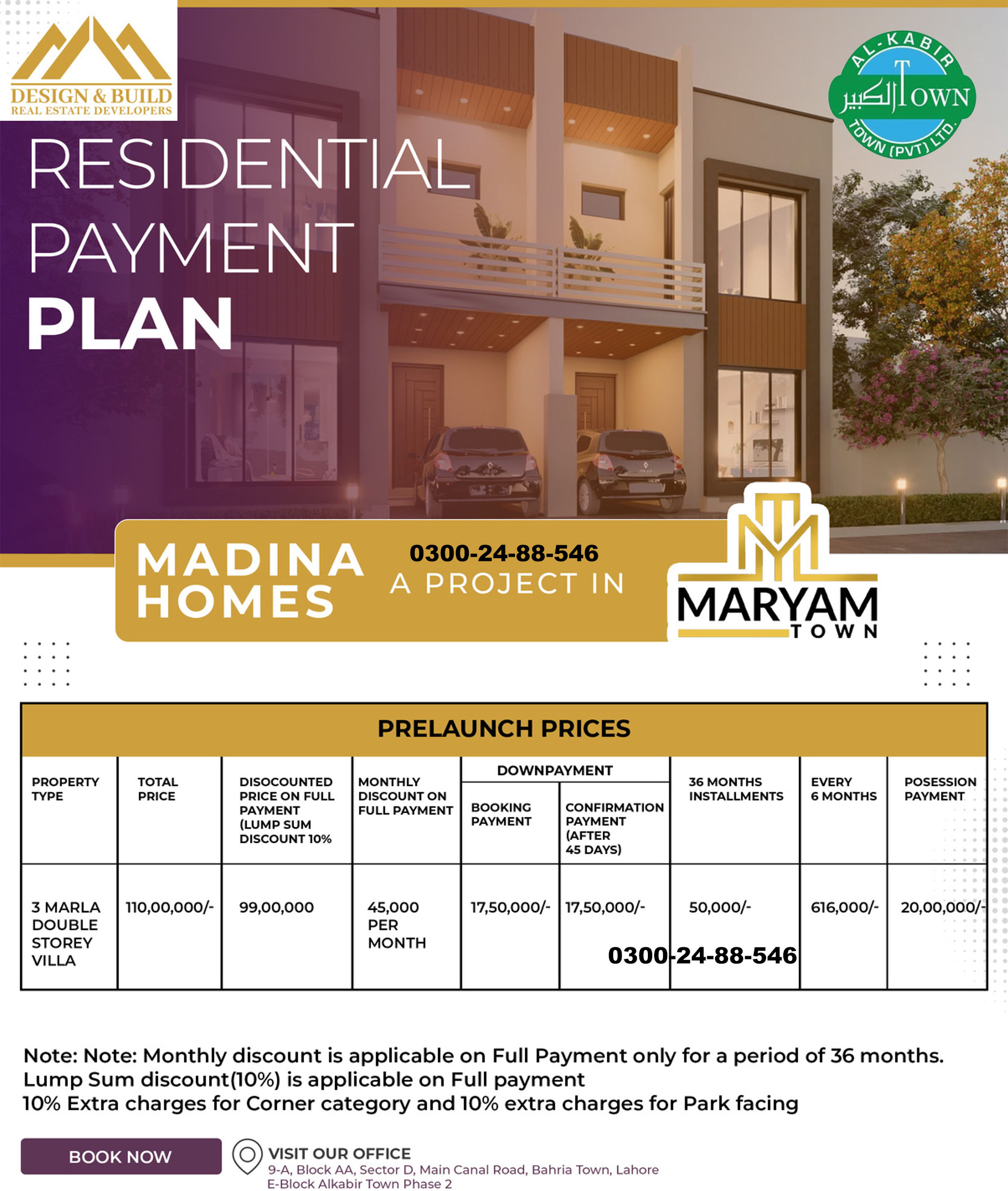 3 Marla House for Sale in lahore on Installments Maryam Town Madina Homes