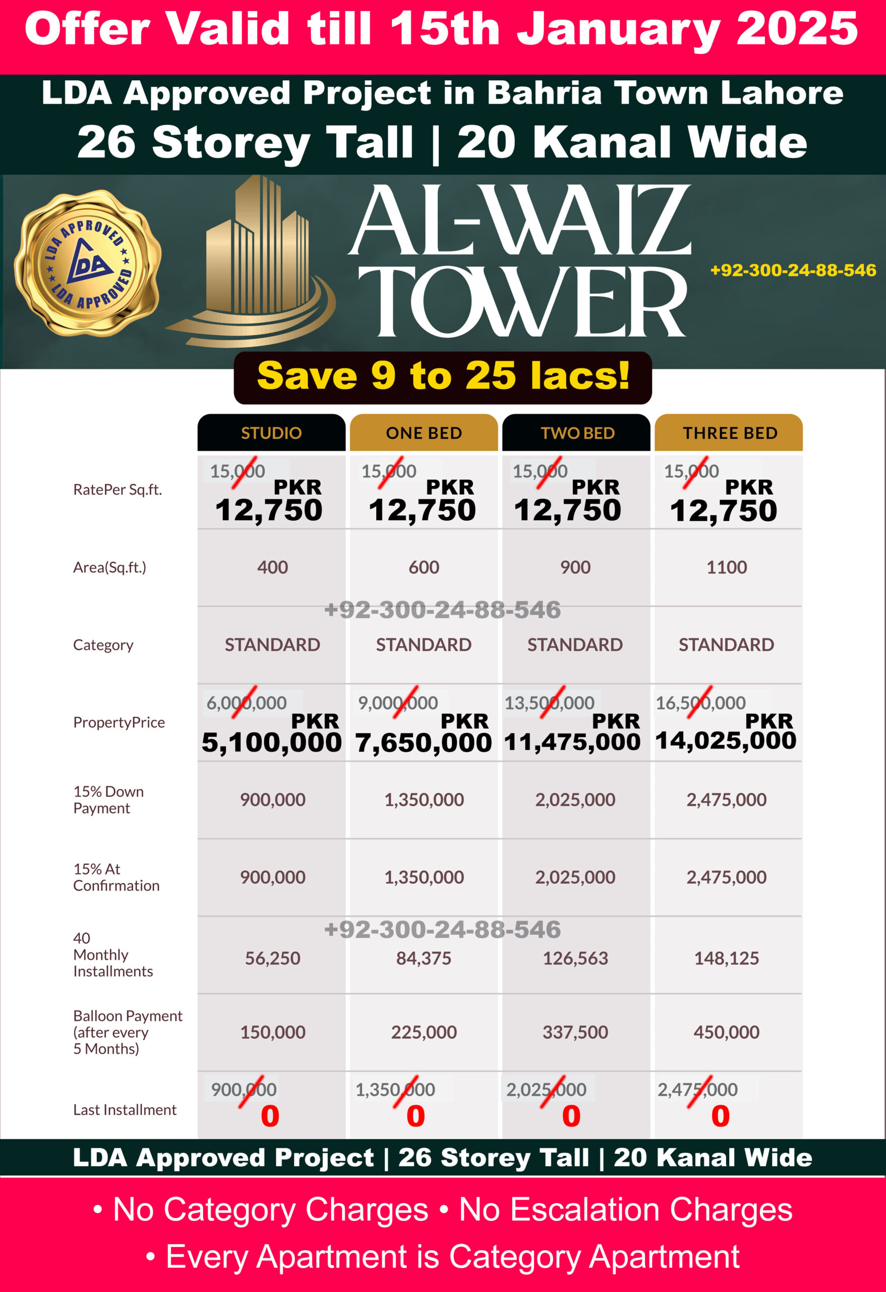 Al Waiz Tower Payment Plan Booking by Al Waiz Group Bahria Town Lahore LDA Approved Project