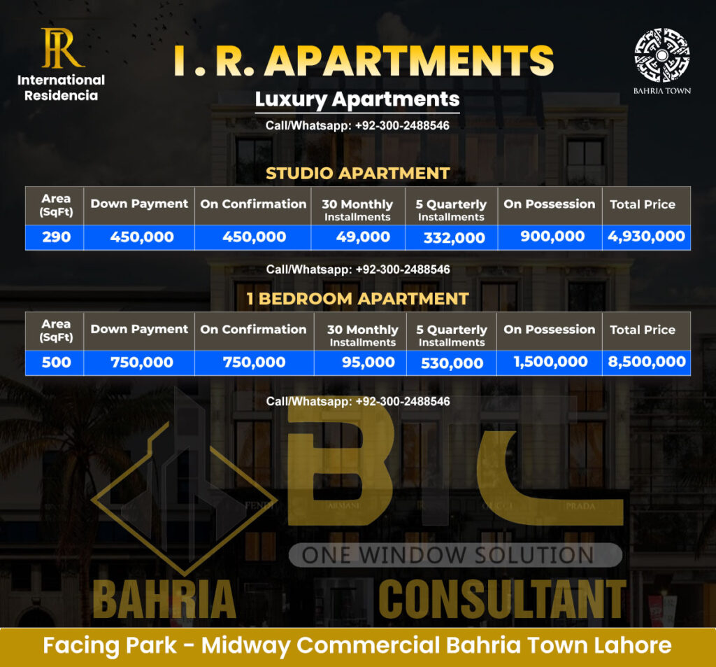 International Residencia Payment Plan Bahria Town Lahore