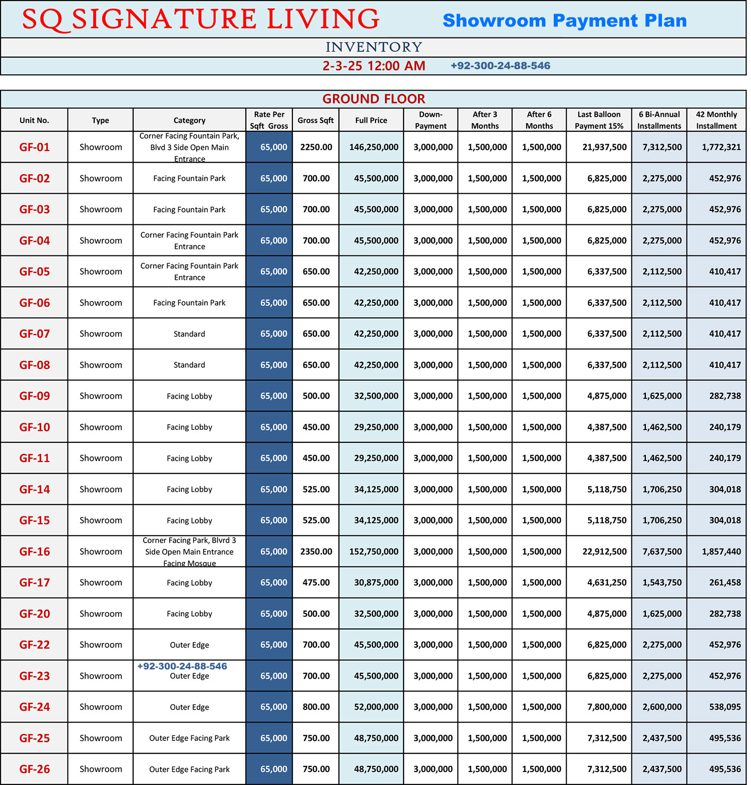 SQ Signature Living Showroom Payment Plan