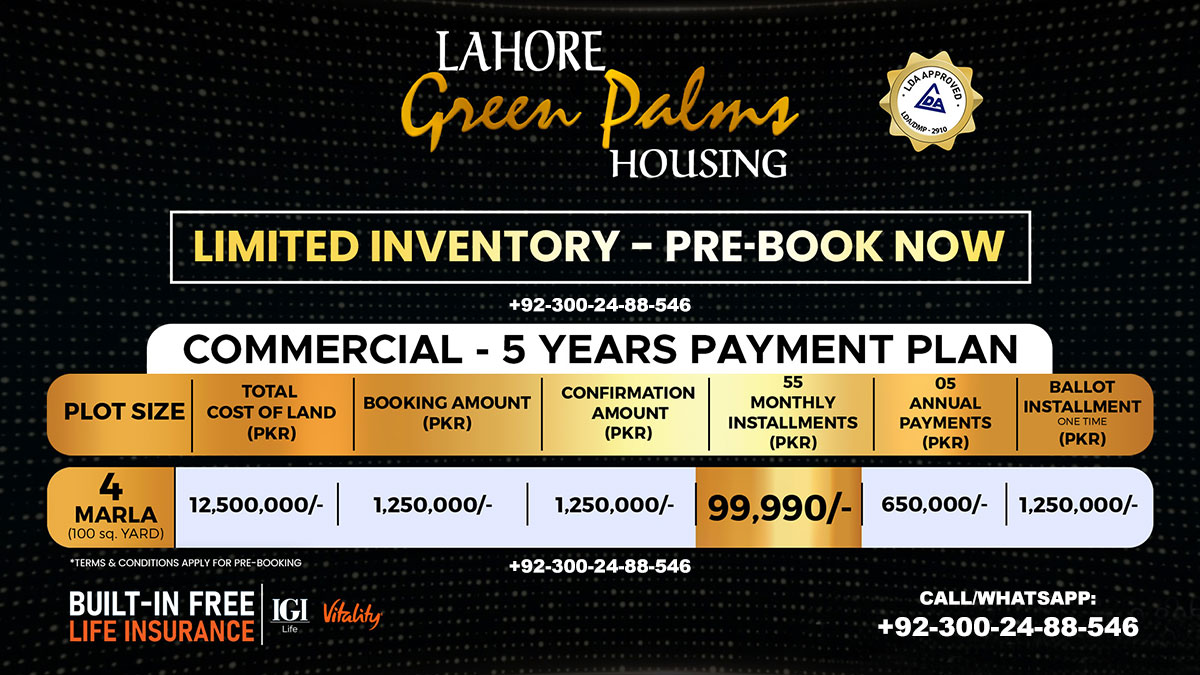 Green Palms Lahore Commercial Payment Plan