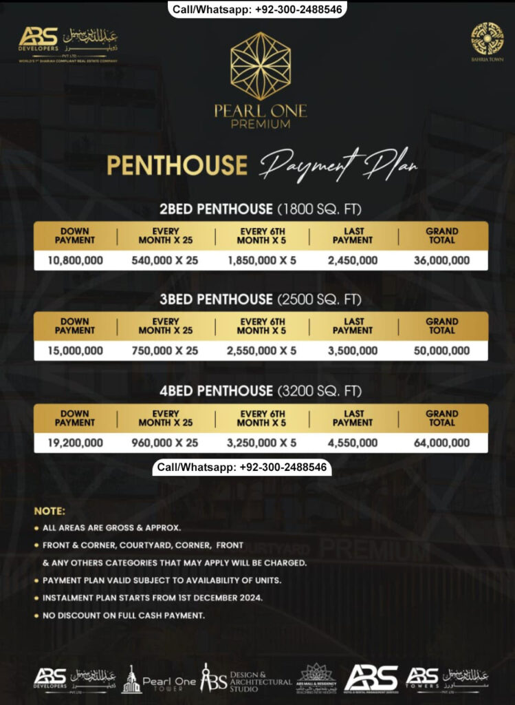 Pearl One Courtyard Premium Payment Plan - Penthouse